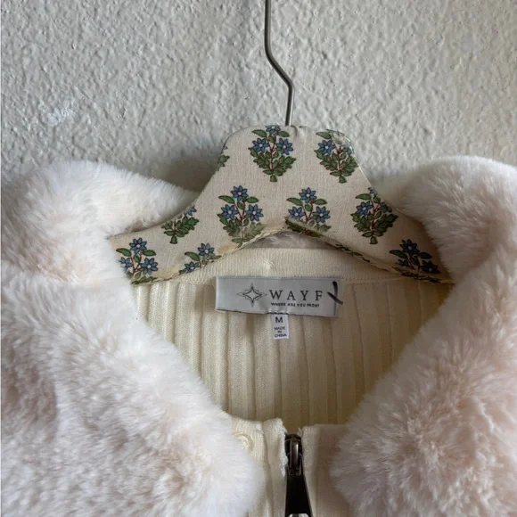 Wayf Cream Ribbed Sweater with Faux Fur Collar - Picture 2 of 5